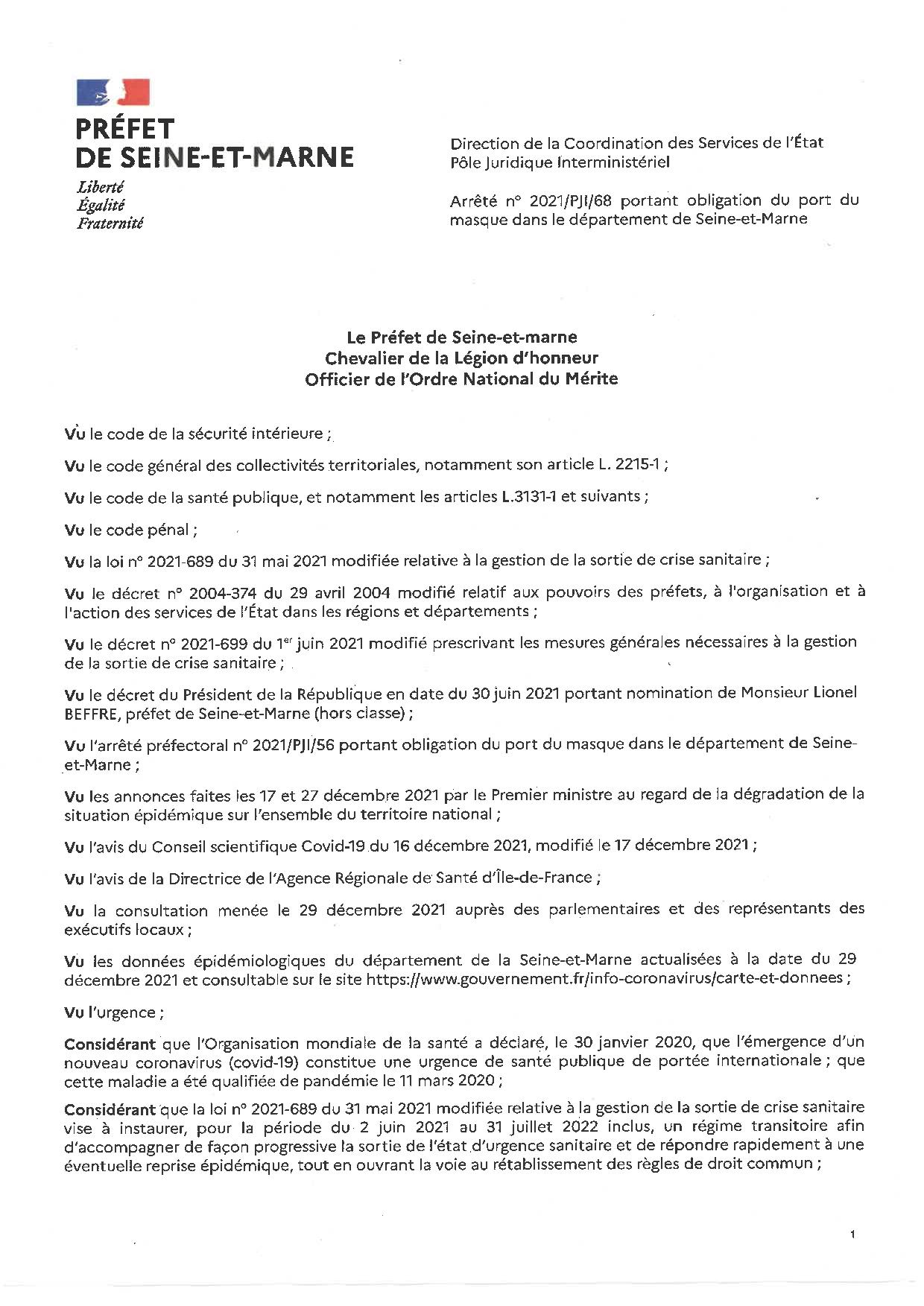 Port du masque obligatoire - Janvier 2022 -  PDF - 239.8 ko