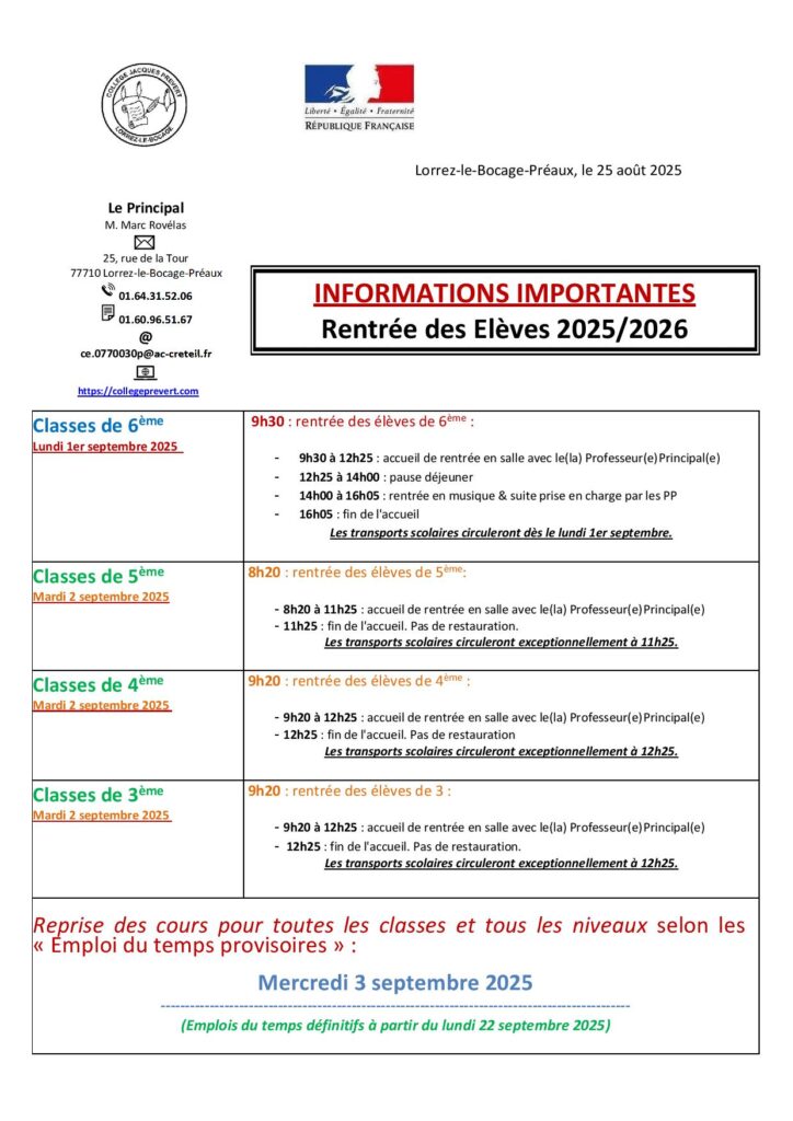 Information collège Jacques Prévert 