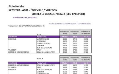 Horaires des bus du collège de Lorrez-le-Bocage