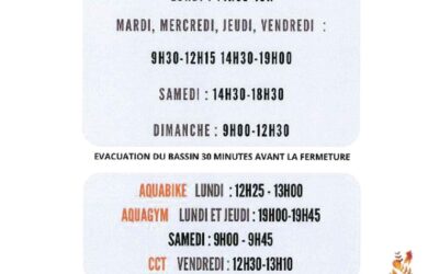 Horaires d’ouverture de la Piscine pendant les vacances de la Toussaint