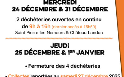 Modification horaires déchèterie et report de collectes – Fêtes de fin d’année