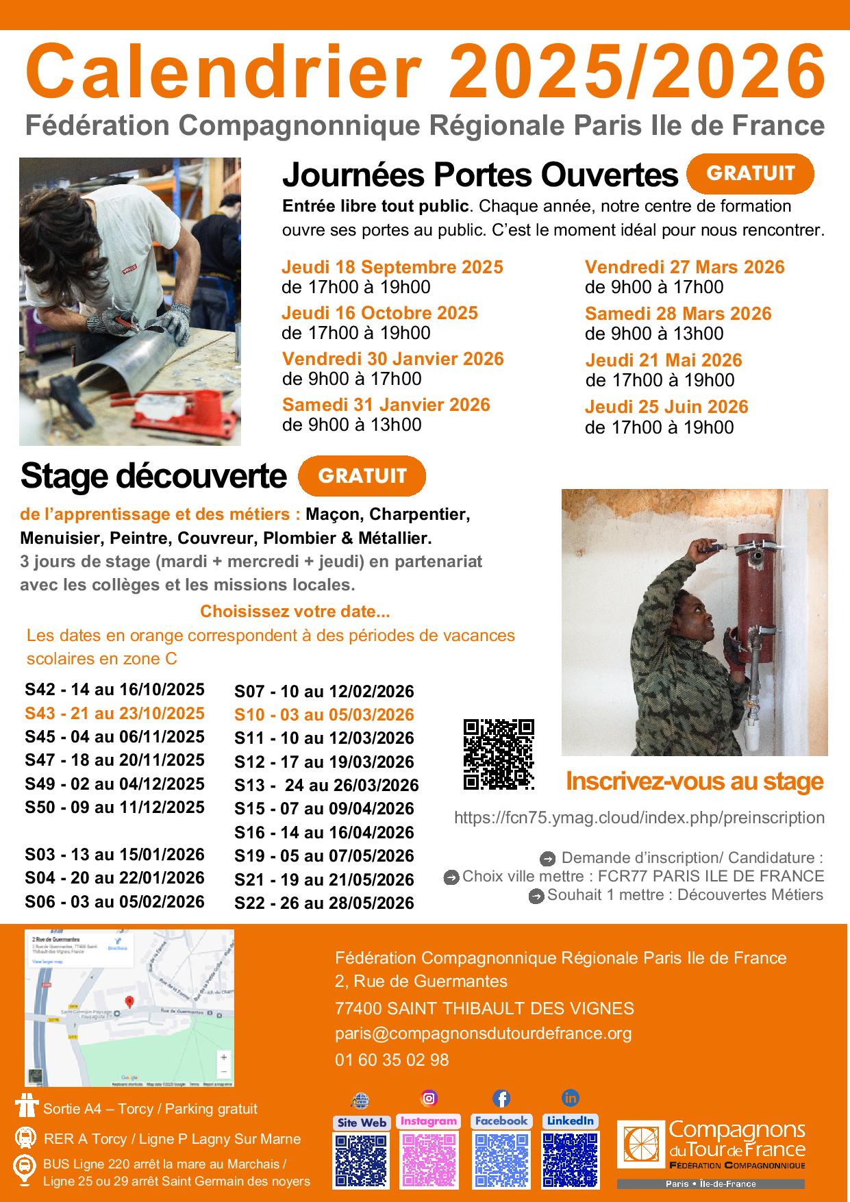 calendrier porte ouvertes Compagnon du tour de France