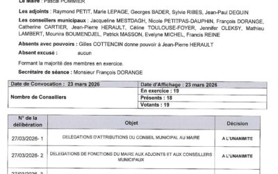 Listes des délibérations votées en Conseil Municipal le 27 mars 2026