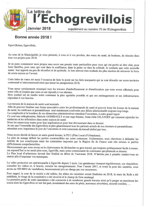 La lettre de l’Echogrevillois Janvier 2018