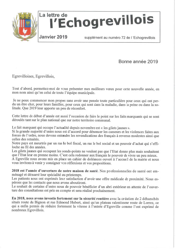La lettre de l’Echogrevillois Janvier 2019