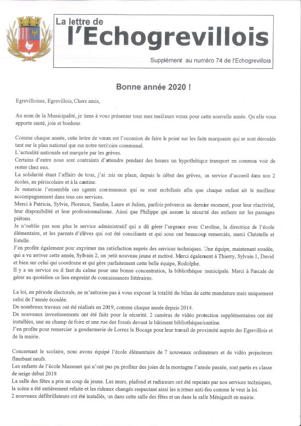 La lettre de l’Echogrevillois Janvier 2020