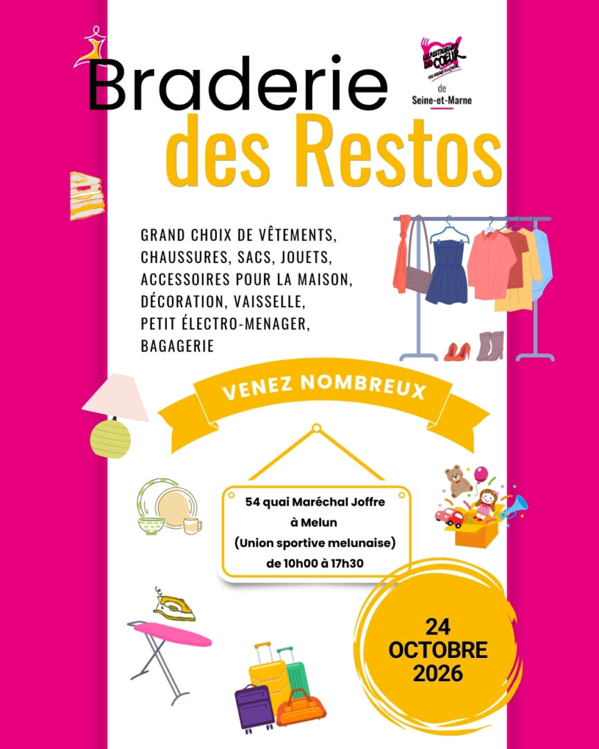 Samedi 24 octobre Braderie solidaire des Restos du Cœur — Melun